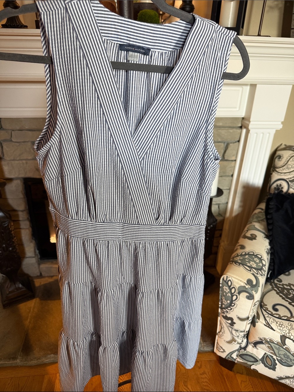 Tommy Hilfiger Navy & White Striped Sleeveless Wrap-Front Dress